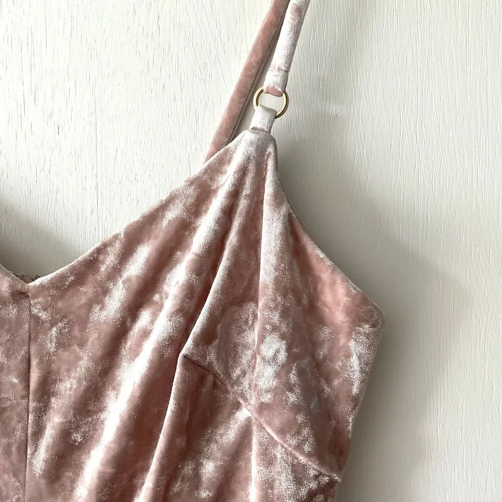 Calvin Klein Pink Crushed Velvet Mini Babydoll Dress Coquette Size 8 Medium
